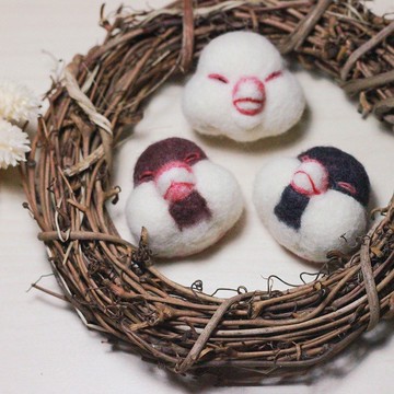 羊毛氈肥嘟嘟文鳥頭別針材料包 聖誕禮物(附影片教學)