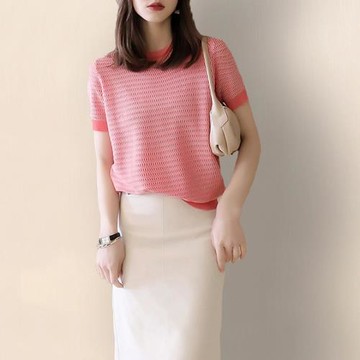 法式小香風短袖針織衫女2025年春秋新款時尚名媛t恤女裝上衣