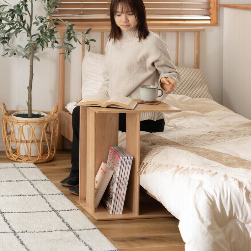 木製ベッド ソファー サイドテーブル サイドテーブル m-size サイドテーブル 高さ55cm コの字 木製 （ オーク 天然木 ソファ