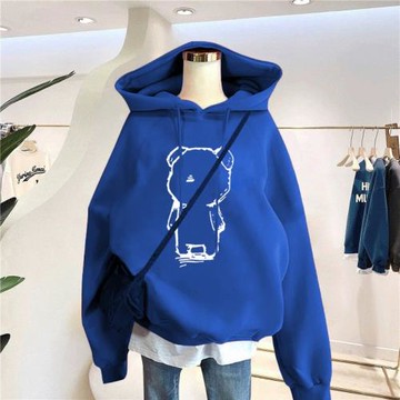 2024新款秋冬克萊因藍衛衣女連帽韓版寬松帽衫加絨上衣外套潮ins