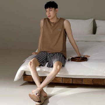 涼感睡衣男士夏季純棉大碼薄款2025新款莫代爾棕色大碼套裝家居服
