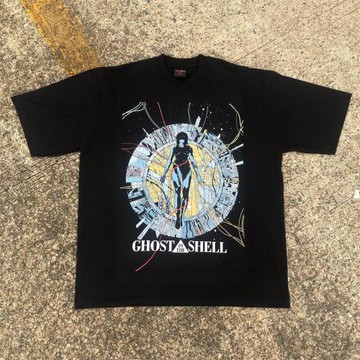 美式vintag高街潮牌短袖攻殼機動隊動漫印花圓領潮流個性T恤街頭