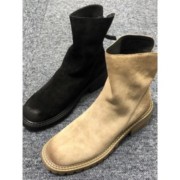 歐洲站女鞋2025年新款磨砂后拉鏈舒適百搭時尚軟皮馬丁靴復古短靴