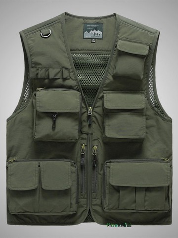 保暖背心牛貨！歐美有大碼！外貿尾貨男士戶外登山釣魚馬甲工裝多口袋背心-Misaki精品