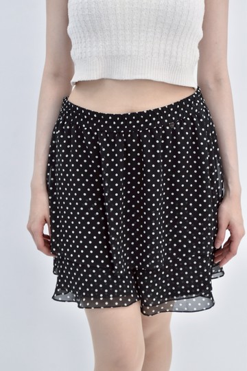 (XL) perng yuh高腰雪紡鬆緊腰點點黑色短褲