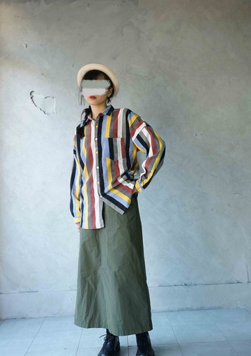 尋寶古著-復古直紋色塊細燈芯絨襯衫