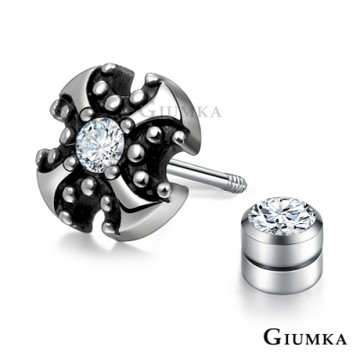 GIUMKA-鋼耳環-鎖式栓扣系列-十字盾牌-白色小款7MM單支