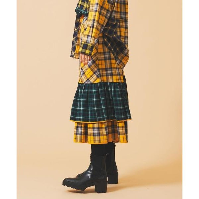 スカート ミルクフェド PLAID PATCHWORK SKIRT チェック柄 パッチ 