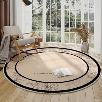 AFAMIC 艾法 地板防刮圓形桌椅地墊/水晶絨印花地毯  卡其茶花  80 x 80 x 0.6cm