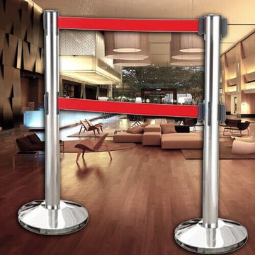 【企隆 圍欄 飯店用品】 開店 欄柱 紅龍柱 排隊 動線規劃 E85A-2R 雙帶不銹鋼伸縮欄柱(錐盤)單支