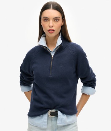 Superdry Women's Classic Cotton Knit Half Zip Jumper Navy Size: 4