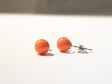 925純銀日本深海寶石桃紅Momo珊瑚7-7.5mm耳環