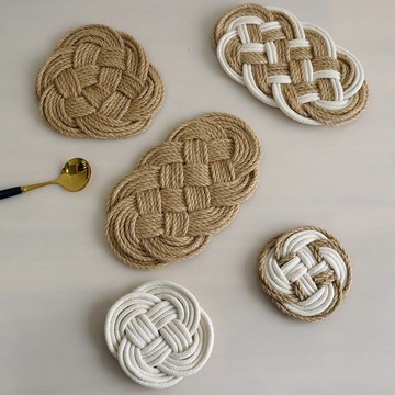 手工編織麻棉繩餐墊杯墊隔熱墊美食配景拍攝道具