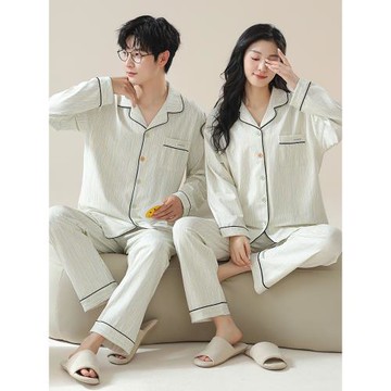 情侶睡衣長袖純棉春秋季秋冬男女休閑薄款高級感可外穿家居服套裝