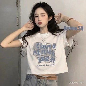 夏季爆款💖100%純棉夏季新款超火網紅短款T恤女ins寬鬆百搭顯瘦短袖上衣女潮 5O7Z