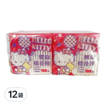 三麗鷗 kitty螺旋塑軸棉花棒 塑軸 純棉雙頭  100支  12袋