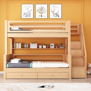 免運  櫸木兒童床 上下床子母床高低床 實木上下鋪進口雙層床梯櫃 上下舖床架 樓梯床 上下床鋪 宿捨床