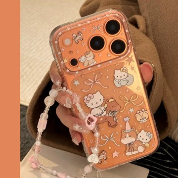 可愛貓咪小馬蘋果17promax手機殼iphone16適用18掛鏈卡通13透明15