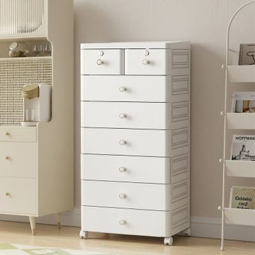 STYLE 格調 50面寬 雙格帶鎖純淨澄白七層抽屜收納櫃/置物櫃(靜音滑輪/質感鍍金把手)