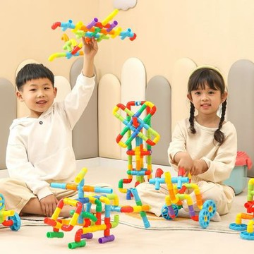 幼兒桌面拼插管道賽車水管拼搭積木兒童寶寶組裝啟蒙早教益智玩具