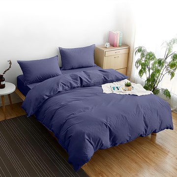 Blue Cat 藍貓 經典素色床包被套組  雙人  深藍色  床包 + 薄被套 + 枕套2個