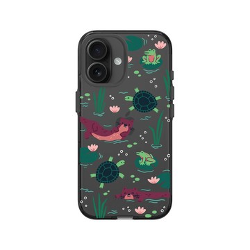 iPhone 16 Clear (相機按鈕) 酷墨灰 - RHINOSHIELD X Taipei Zoo - 臺灣水域插畫（水獺、龜、蛙）