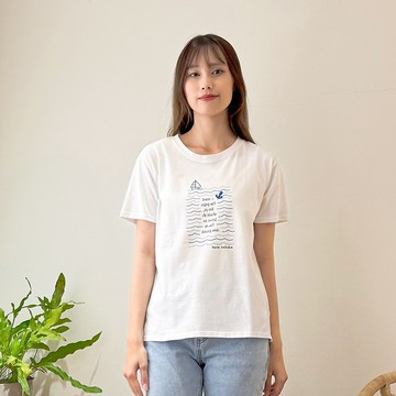 Hana Mokuba 圓領趣味帆船波浪印花休閒T恤