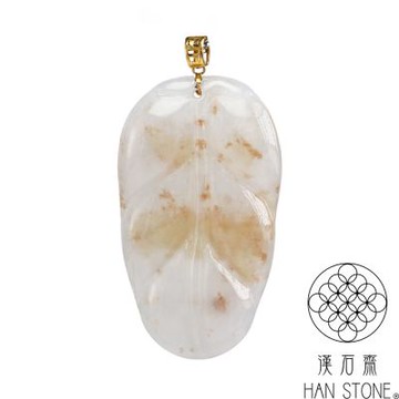【漢石齋】天然翡翠A貨 小一葉致富18K金墜頭玉珮吊墜 冰糯種灑金(31*17*3mm)