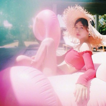 張子萱王柳雯網紅款長袖針織比基尼小胸鋼托一字肩溫泉分體泳衣女 【麥田印象】