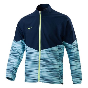 Mizuno 男 外套 平織 運動 休閒 慢跑 小立領 合身版 抗紫外線 拉鍊口袋 靛藍 [32TCA08213]