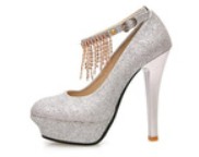 成熟艷麗性感鑽石水鑽流蘇吊飾防水台超高跟細跟高跟鞋-銀39【28123152960】