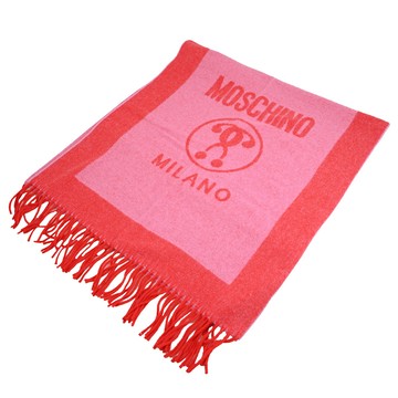 MOSCHINO 30672 M2327 品牌LOGO羊毛流蘇長圍巾/披肩.粉紅