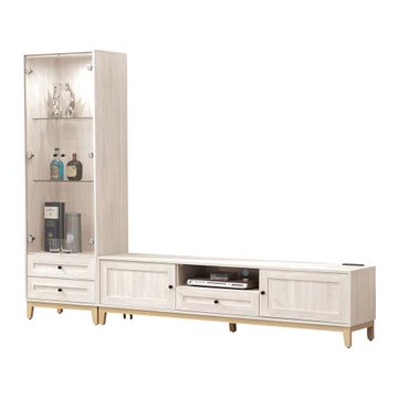 Boden-妮塔8尺L型電視櫃組合(2尺玻璃門展示櫃+6尺長櫃)