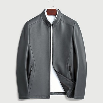 [米蘭精品] 真皮皮衣外套-山羊皮立領修身高級商務短款男外套2色74ja22