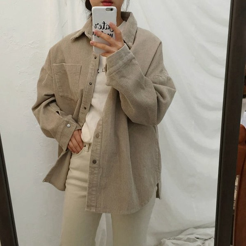 レディース 韓国ファッション コーデュロイシャツ ブラウス ロングシャツ オーバーサイズ 長袖シャツ トップス 学生 ベージュ ピンク フリーサイズ 通販 Lineポイント最大0 5 Get Lineショッピング