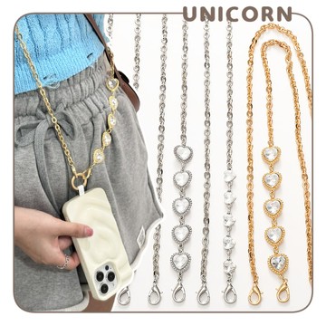 愛心寶石鍊條手機吊繩 掛繩 手機背帶 手機斜揹繩 揹帶 防丟吊繩Unicorn