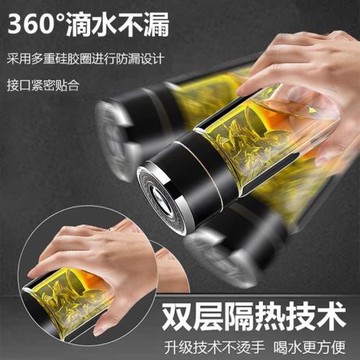 一鍵開蓋車載杯鋼化玻璃杯防摔雙層玻璃杯速開男士泡茶專用水杯子