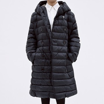 BURBERRY 8091108 WITLEY 繫腰帶連帽款長版羽絨外套.黑