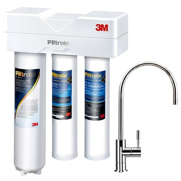 3M S301櫥下型生飲三道式淨水器-鵝頸款(S004+樹脂軟水+PP三效整合/附流量計/安裝)