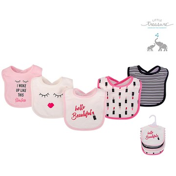 美國 luvable friends  100%純棉嬰幼兒雙層吸水口水巾圍兜5入組_漂亮口紅(LF75517)