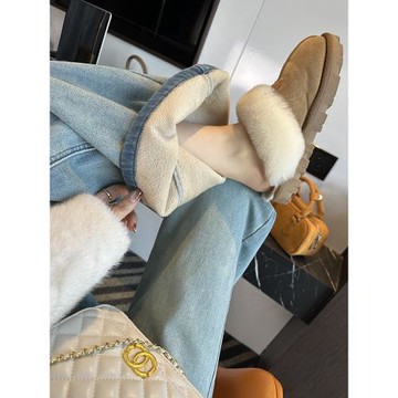 水洗色chao愛！寬松加厚絨高腰直筒褲子做舊大闊腿牛仔褲女冬新款