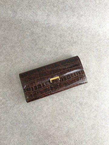 【日本直送 名牌中古包】Yves Saint Laurent YSL 聖羅蘭 錢包 棕色 壓印 Logo 皮革 長夾 vintage v4kc5e