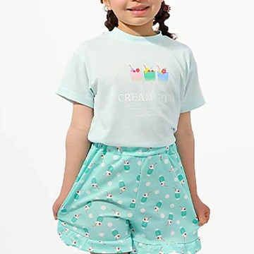 日本 ZOOLAND - 接觸冷感 透氣印花短袖上衣-蘇打飲料-薄荷藍