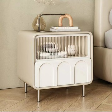 床頭櫃 法式床頭櫃梳妝臺新款多層床邊櫃免安裝高級儲物櫃簡約奶油一體S0116快速出貨