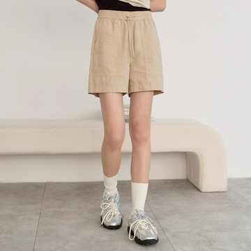 【ERSS】 女裝 短褲女 休閒短褲 亞麻 棉麻 綁帶 鬆緊帶 奶茶色 白色【S20150】