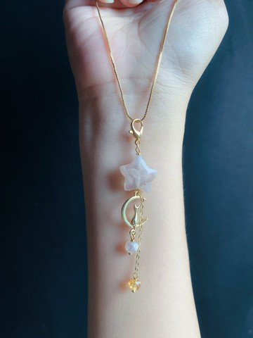 星願 貓咪 水晶 守護 櫻花瑪瑙 隨意扣 項鍊 包掛 禮物 天然石