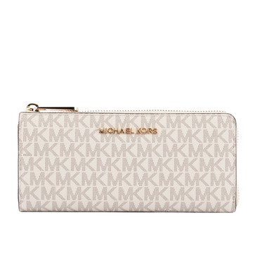 Michael Kors 金字 LOGO PVC L型拉鍊長夾(香草色) 35F8GTVZ3B VANILLA