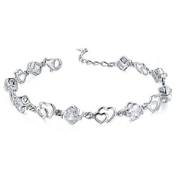 [米蘭精品] 925純銀手鍊鋯石手鏈-兩心相依鏤空愛心七夕情人節生日禮物女飾品2色73zv3