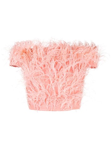 Cult Gaia - feather-detail crop top - women - Viscose/Feather - 8 - Pink
