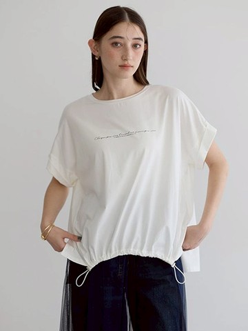 草寫英文印花下擺抽繩設計短袖T恤(07000673300) - YECCA VECCA